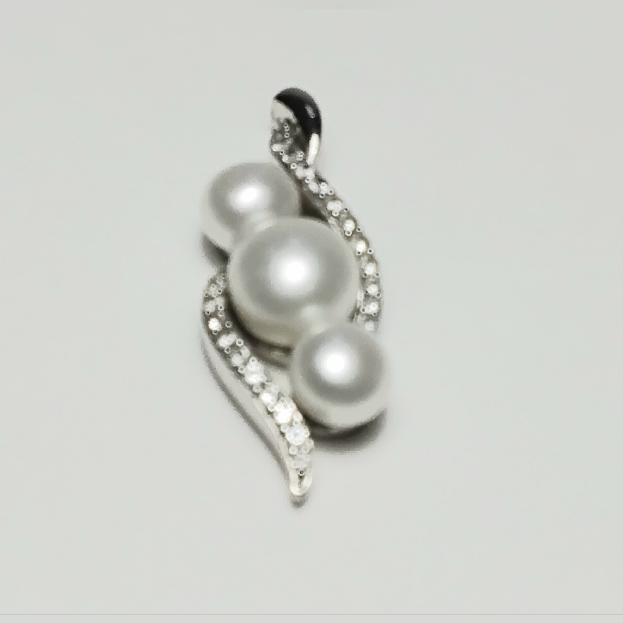 Jwbr Stamped 925 Silver Cz Pearl Pendant 1-1/4
